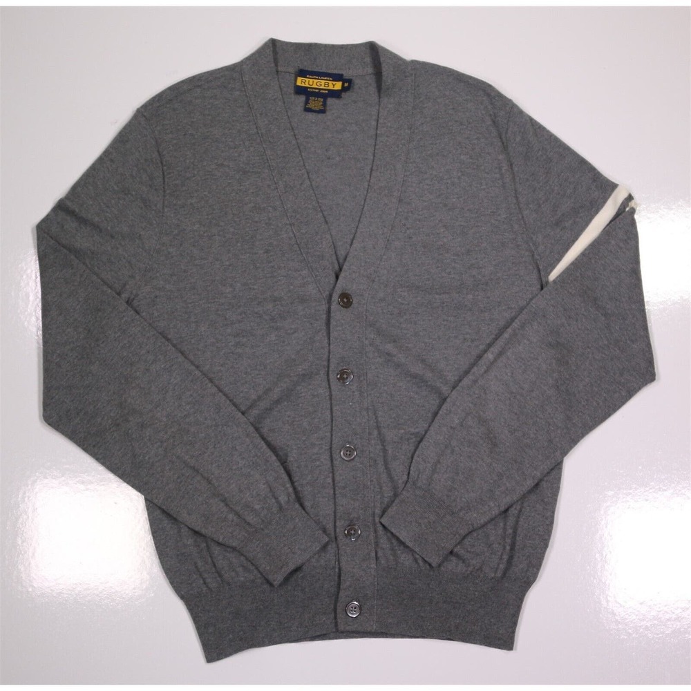 Ralph Lauren Rugby Gray Knit Cotton Cardigan Sweater Men's Medium